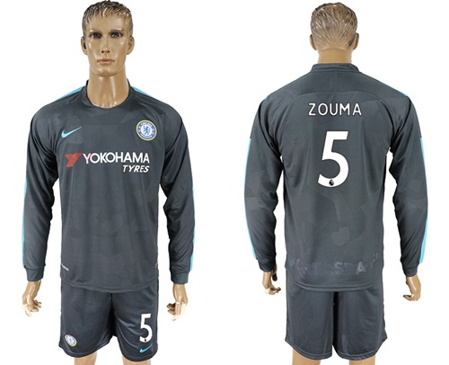 Chelsea #5 Zouma Sec Away Long Sleeves Soccer Club Jersey - Click Image to Close